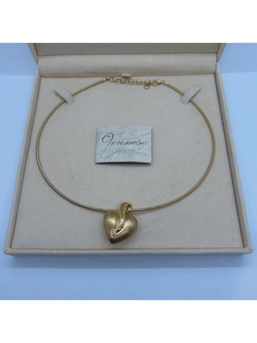 18K Gold Vermeil Sterling Silver Necklace Heart Omega Veronese Reversible 19.69g